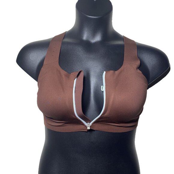 Brooks 32DD/E Dare Zip Front Run 2.0 Run Raisin Ice Blue Copper Molded Sports Br - Picture 1 of 10